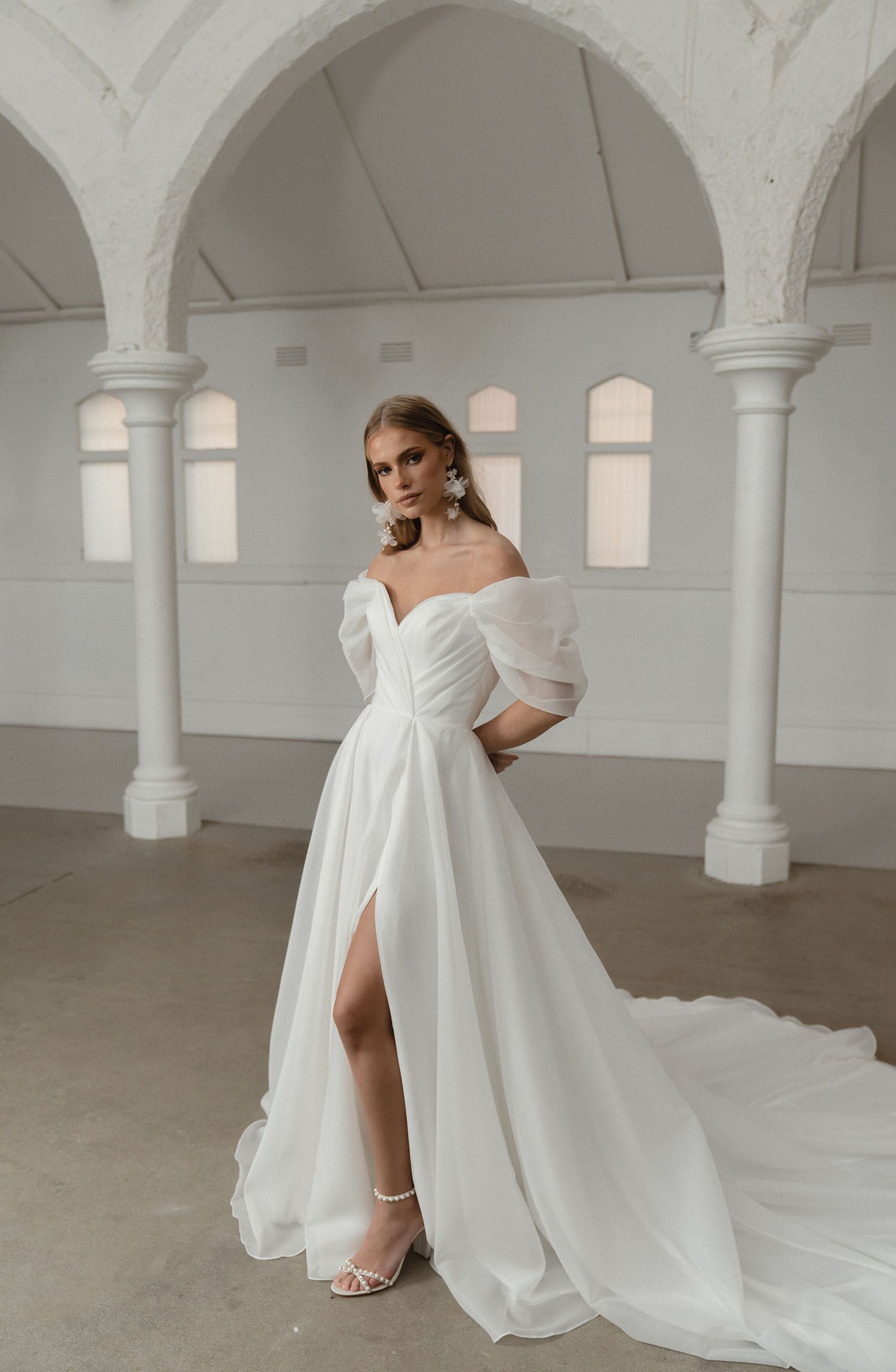 Seville Puff Sleeves Organza A Line Wedding Dress