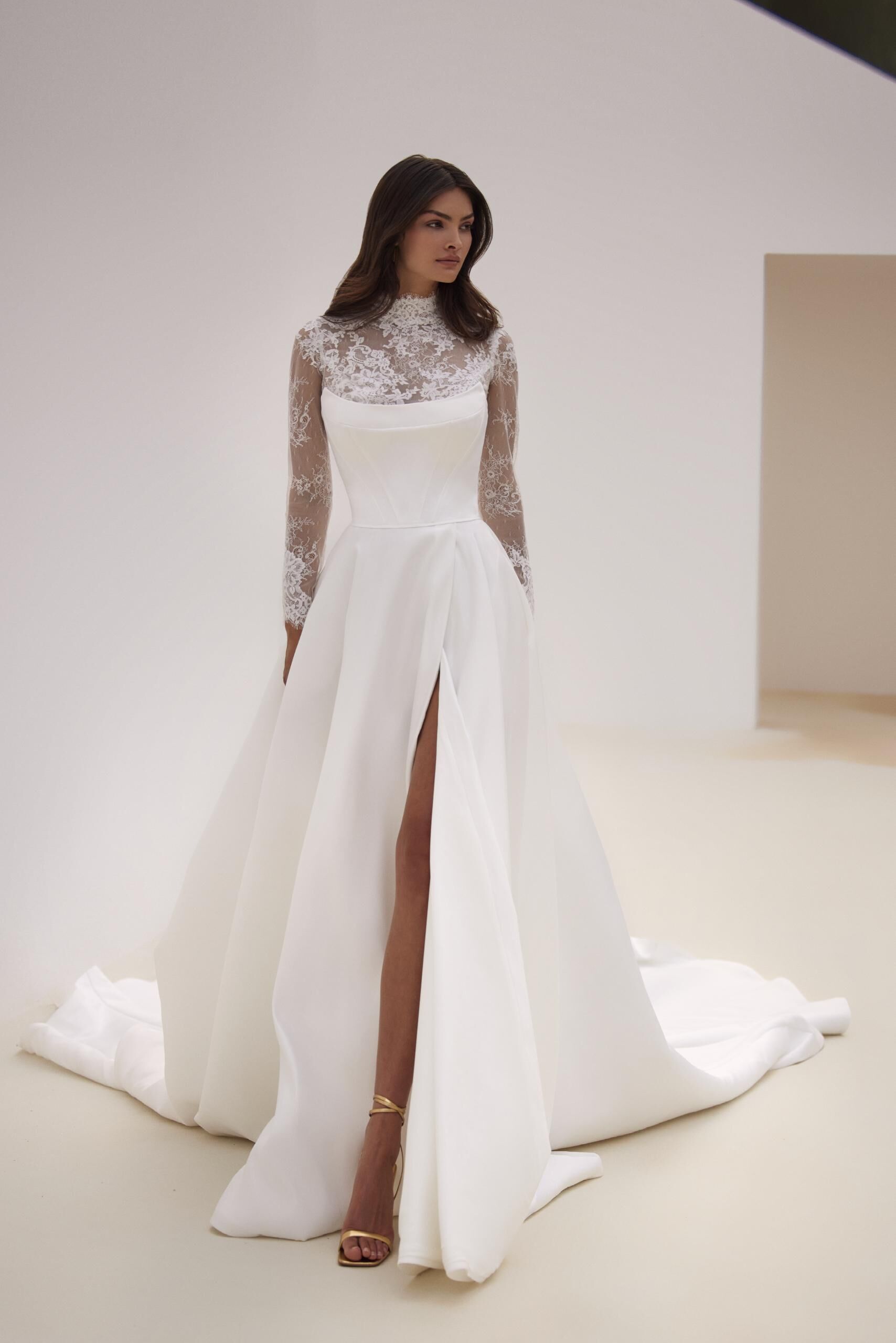 Nexia Turtle Neck Lace Long Sleeves A-Line Wedding Dress