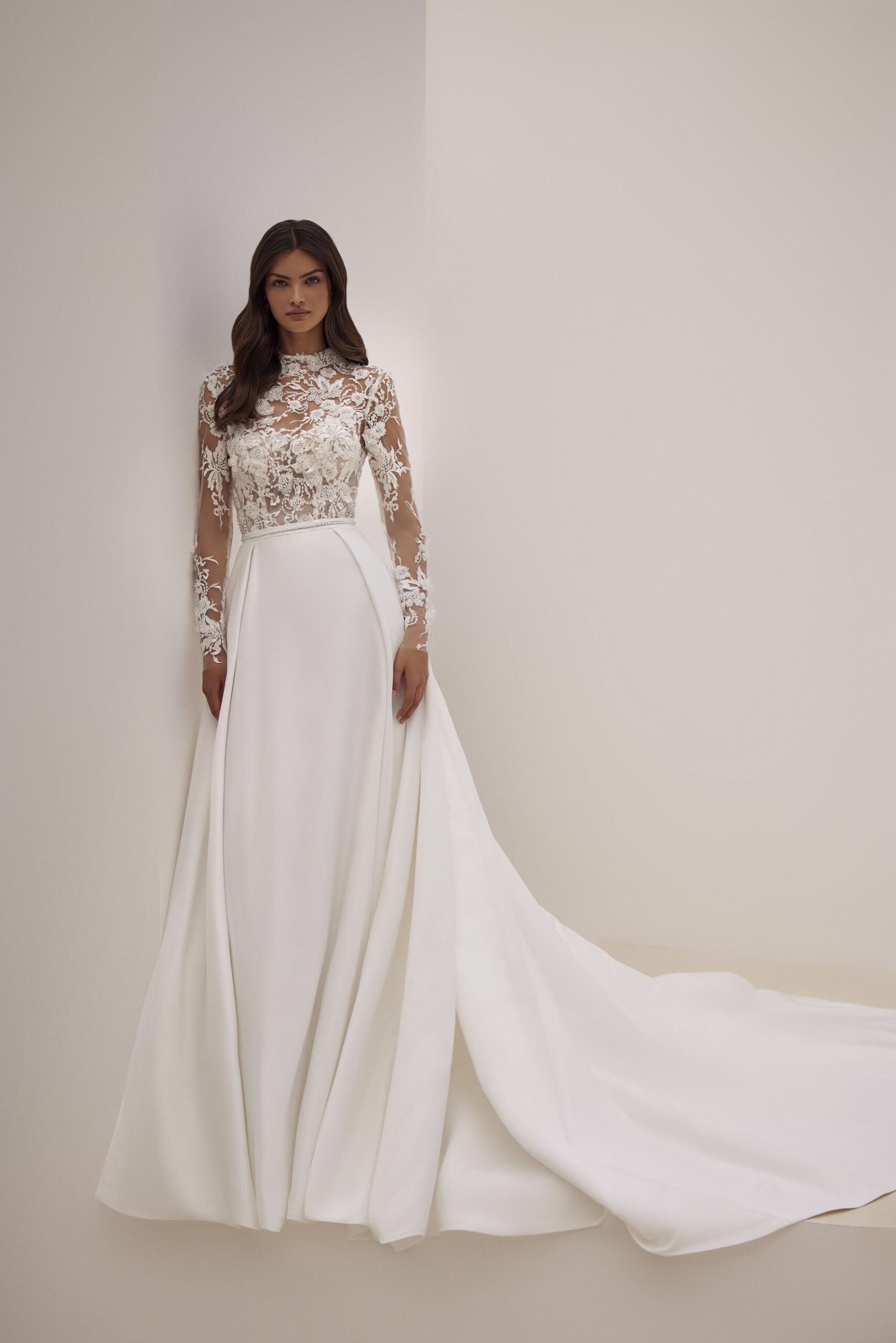 Moreen Turtle Neck Floral Lace Long Sleeves A-Line Wedding Dress