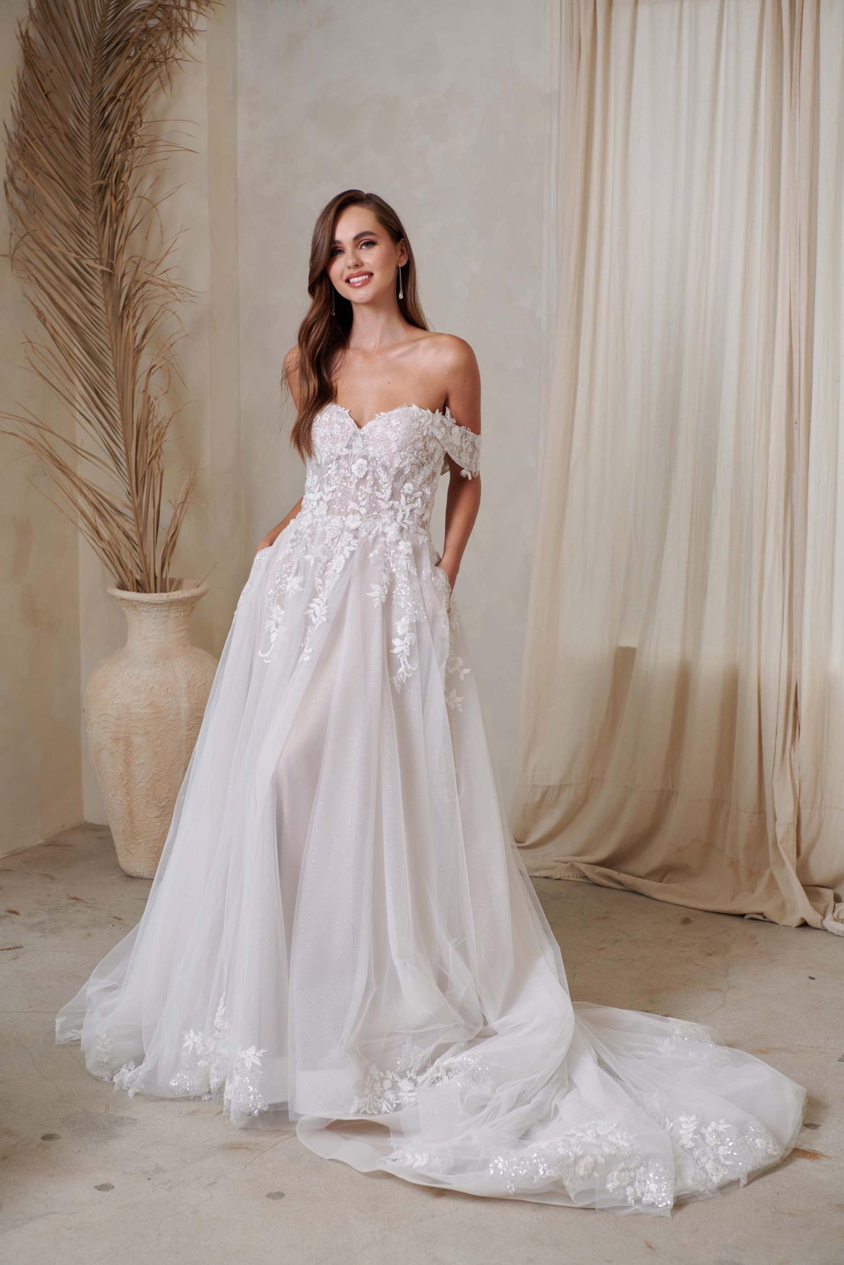 Max Off the Shoulder Sweetheart Neckline A-Line Wedding Dress